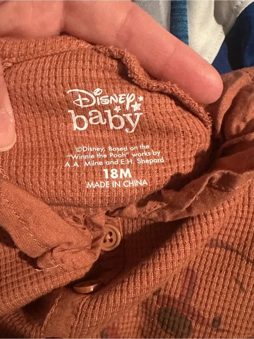 Disney Baby Winnie the Pooh 18M Rust Orange Waffle Knot Long-Sleeve Romper